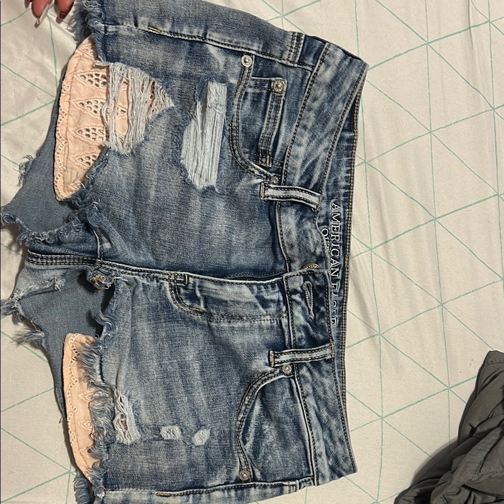 American Eagle Outfitters Women's Blue Distressed Jean Shorts
